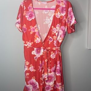 Floral wrap and tie dress